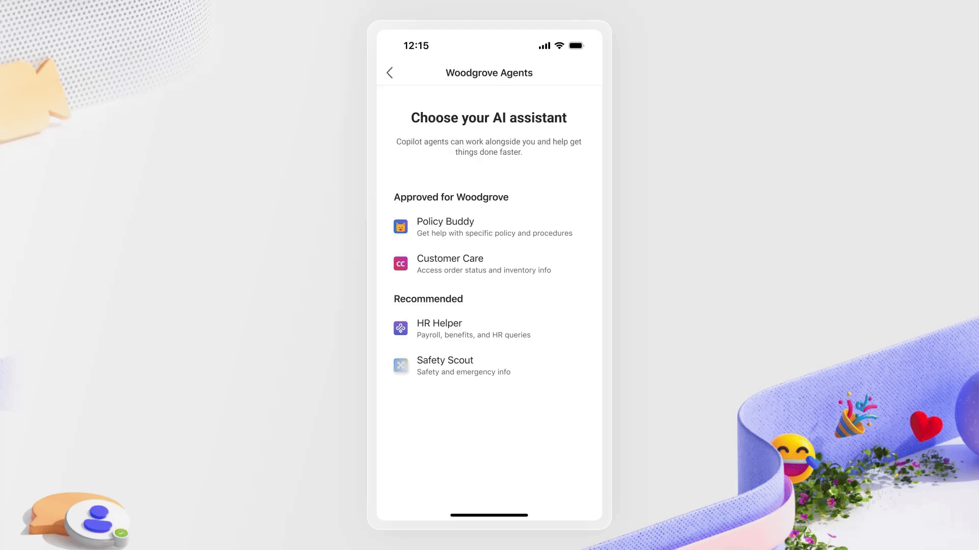 A phone screenshot displaying a chat application with agents