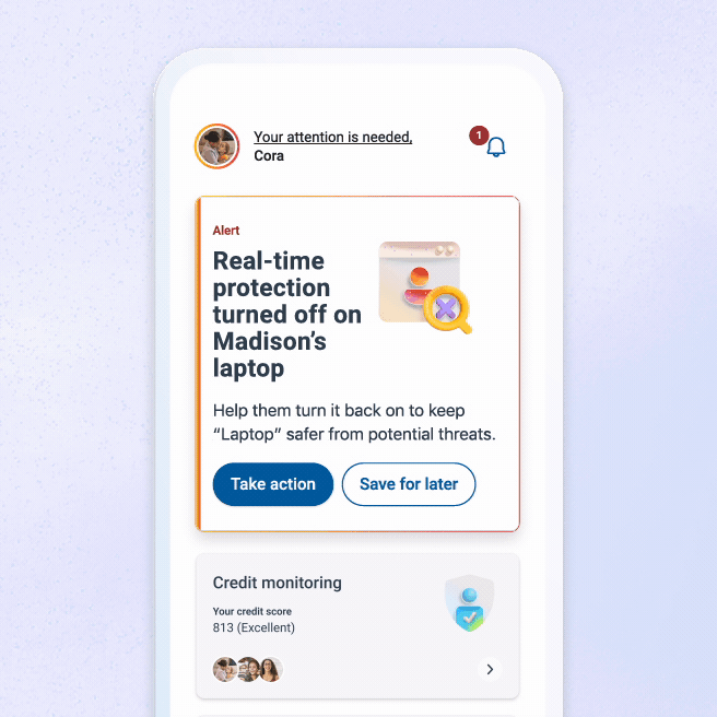 Animated mobile alert showing real-time protection status.