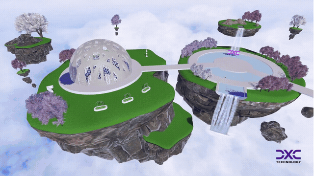 A 3d image of a park with a white dome.