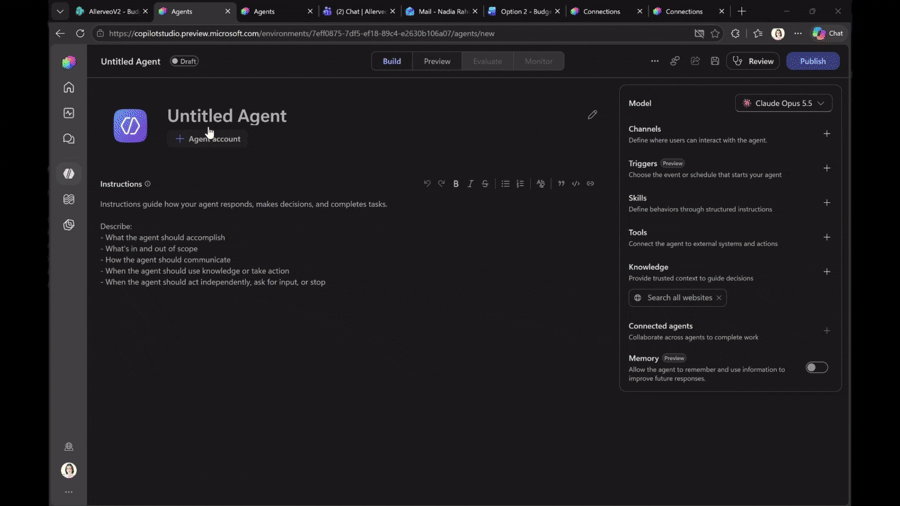 Agent Account for Copilot studios agent