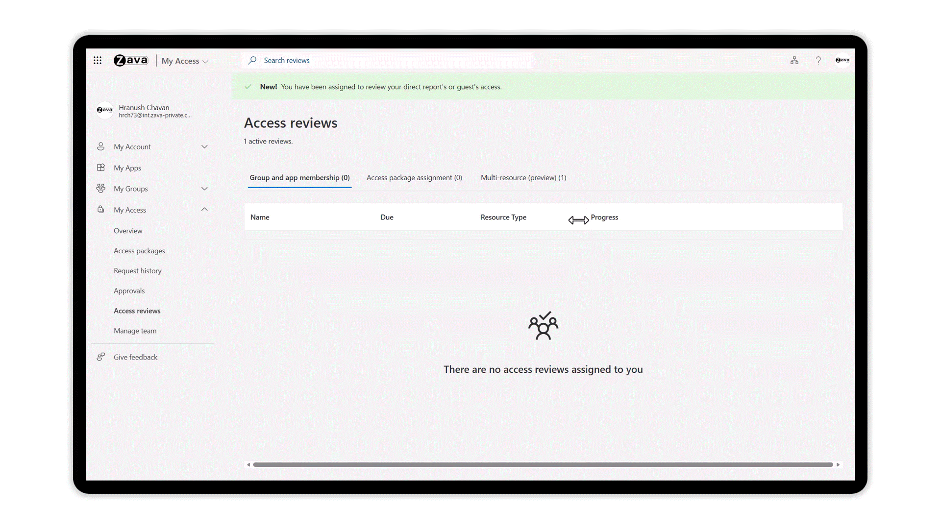 A screenshot showing a computer interface with the text Access reviews.