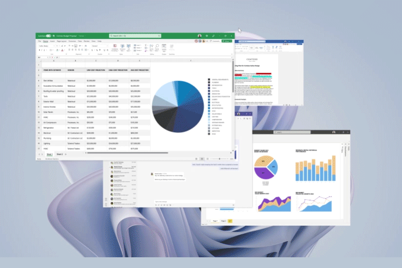 A Surface Studio 2+ is observed with snap layout on the screen