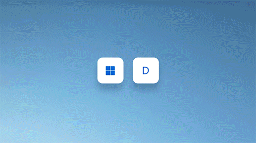 Анімація, що показує натискання клавіші з емблемою Windows та клавіші D, щоб згорнути всі відкриті вікна