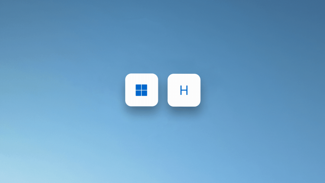 Animasjon som viser hvordan du trykker på Windows-logotasten pluss H for å bruke talegjenkjenning