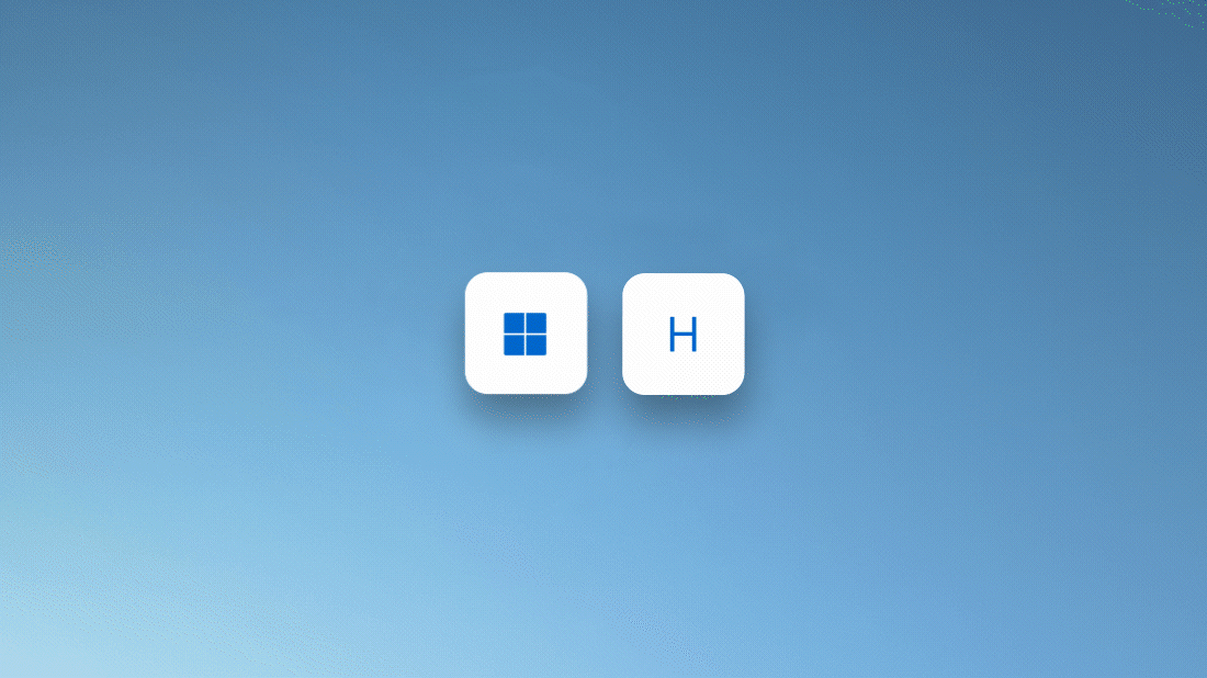 Animación que muestra cómo presionar la tecla del logotipo de Windows más H para usar el reconocimiento de voz