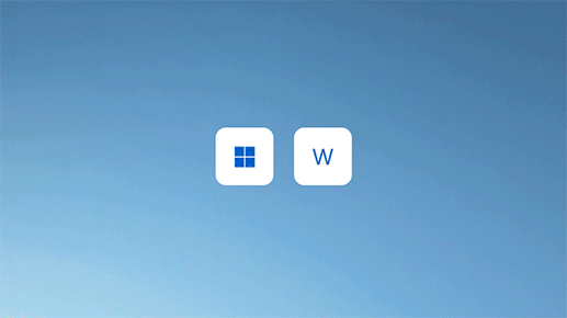 Animeringen visar två knappar, Windows-knappen och W-knappen, när de trycks in samtidigt och öppnar widget-tavlan.