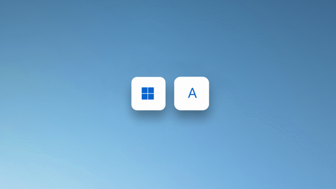 Animering som visar hur du trycker på Windows-tangenten och A för att öppna snabbåtgärder i Windows 11