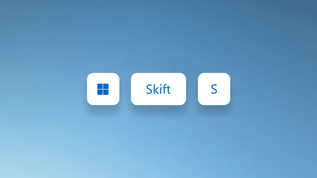 Animeringen visar hur tangenten med Windows-logotypen, Shift och plus trycks in för att ta en skärmbild