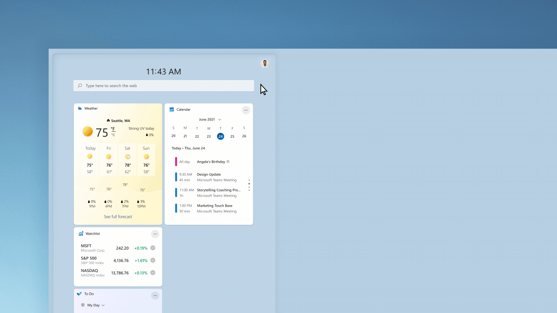 Weather forecast window with customise widget dialogue box open