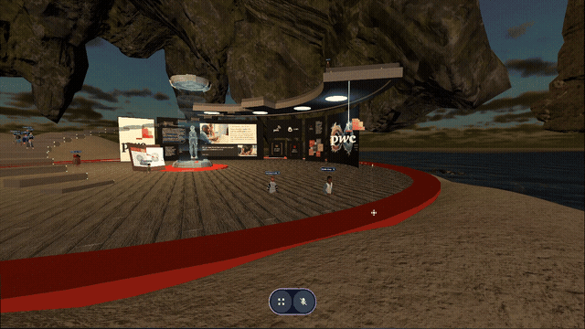 A virtual museum with a display of artifacts.