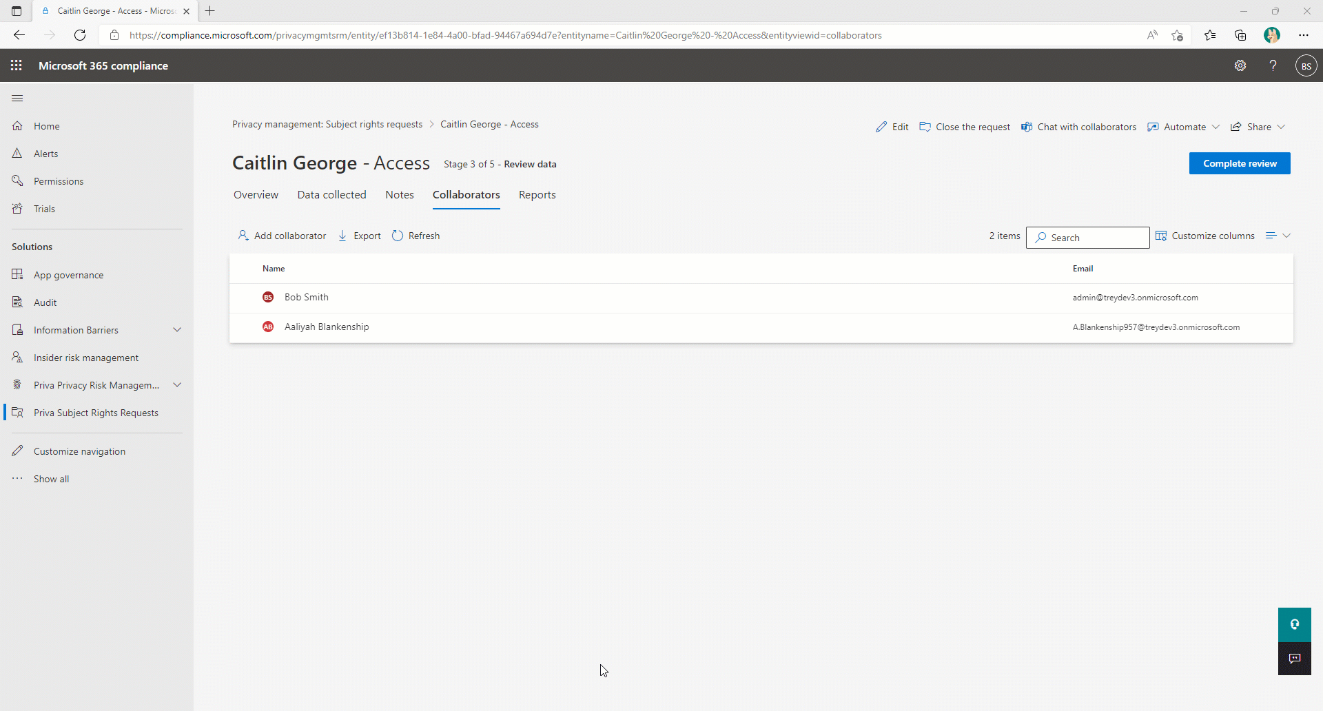 An animation of a user opening Teams through Microsoft 365 Compliance to message a collaborator