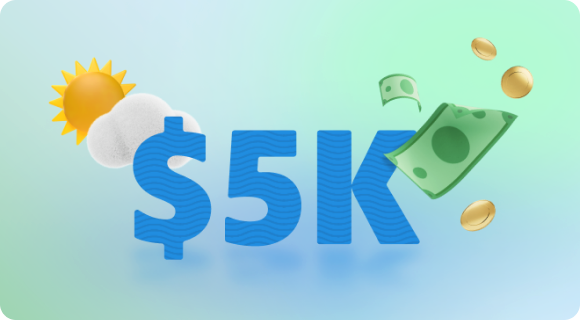 The word $5K with money floating near by