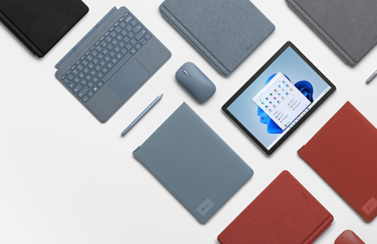 A collection of Surface accessories in various color. 