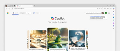 Screenshot showing Copilot interface with user requesting guidelines creation, including email and data protection notice