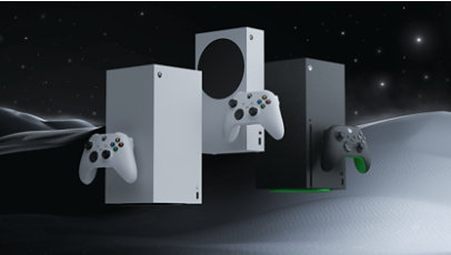 Front angle of three new Xbox consoles.