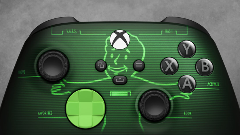 Close up of the grips of the Xbox Wireless Controller – Fallout Pip-Boy 