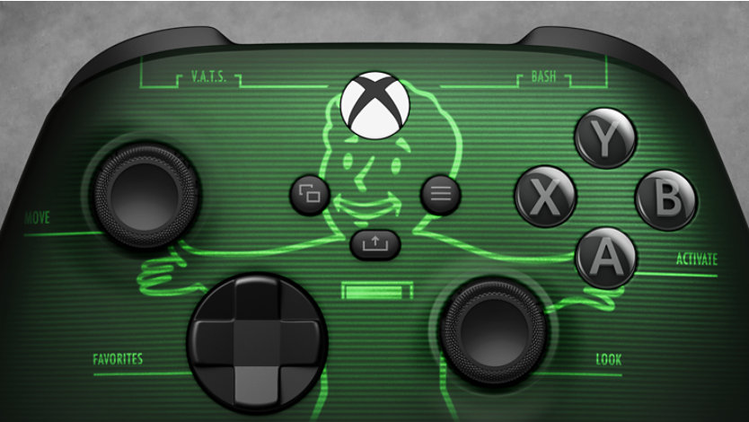 Close up of the grips of the Xbox Wireless Controller – Fallout Pip-Boy 