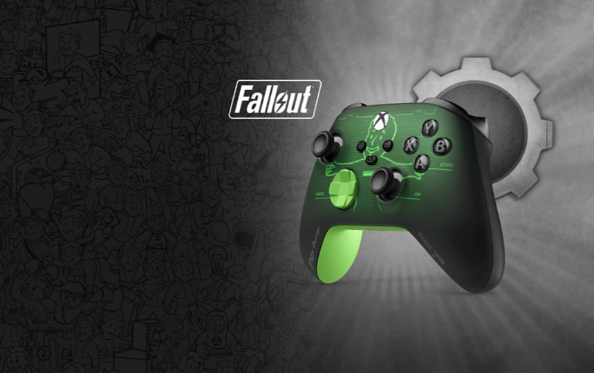 Fallout logo, Angled front view of the Xbox Wireless Controller – Fallout Pip-Boy 