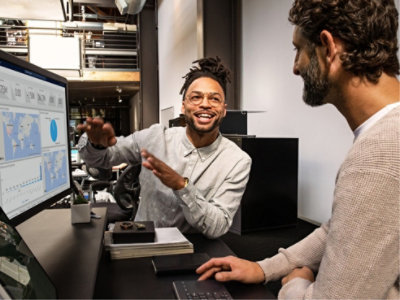 Two people discussing something on system