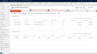 A screenshot of a computer interface displaying a project management application with tables detailing customer quotes