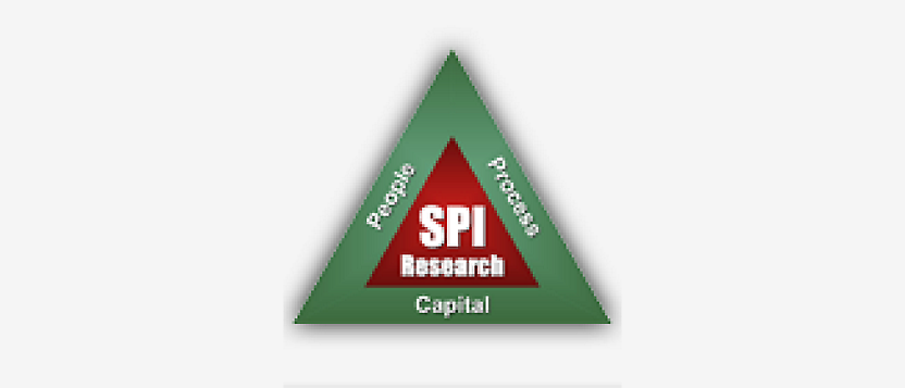 Egy embléma az spi betűkkel a középpontban, amelyet háromszög alakban a people, process és capital szavak ölelnek körül.