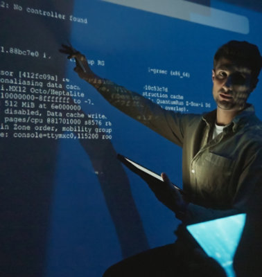 A man explaining on the board showing some graphs 