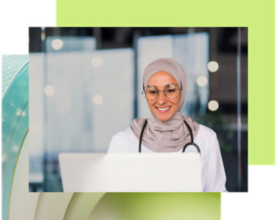 A person wearing glasses and a headscarf.