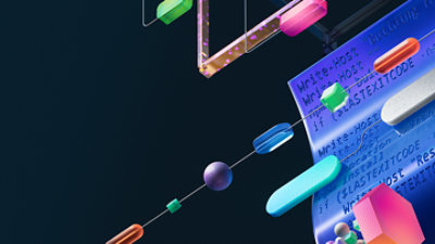 Close-up of several different colored objects with text in the background.