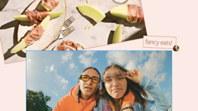 Ảnh ghép gồm nhiều hình ảnh khác nhau bao gồm phụ nữ, một người đeo kính, quả chuối và một chiếc đĩa có dao nĩa.