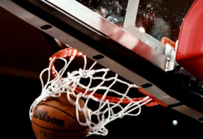  basketball going through a net.