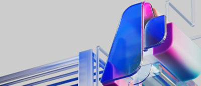 a close-up of a blue and pink sign