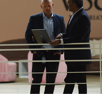 Two people talking each other