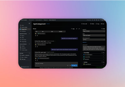 A screenshot of a computer with text saying Agent playground.