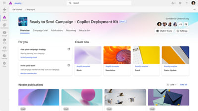 Campaign management interface with various options for starting, planning, and managing campaigns, including templates,