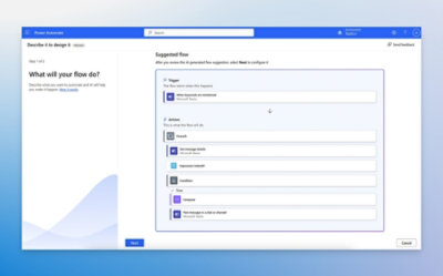 フローを設計する手順を示す Power Automate のウィンドウ