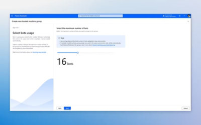 ボットの数を変更するオプションを示す Power Automate ウィンドウ