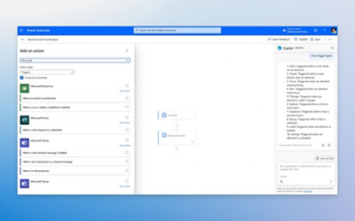 アクション ダイアログ ボックスを追加するオプションを示す Power Automate ウィンドウ