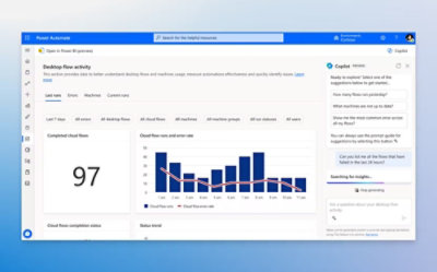 デスクトップ フロー アクティビティのダッシュボードを示すウィンドウ