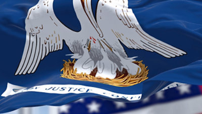 A close-up of a flag with the text JUSTICE.