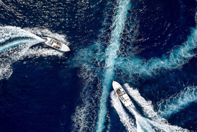 A group of boats in the water.