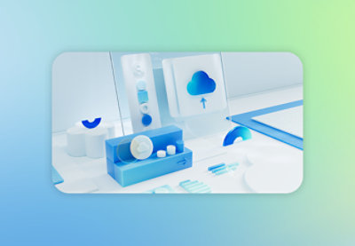 A blue cloud icon on a white surface.