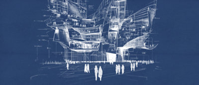 An architectural concept line art drawing