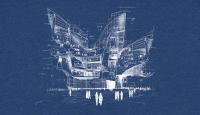 An architectural concept line art drawing