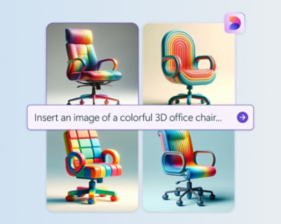 A rainbow-colored office chair with wheels.