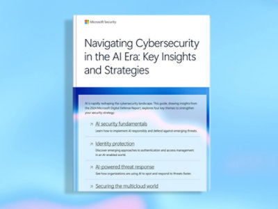 A blue sky background with the title of Navigating Cybersecurity in the AI Era.