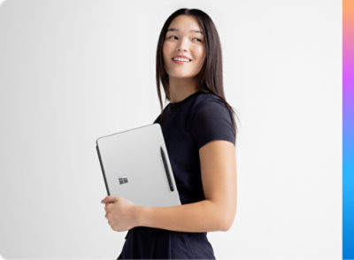 A person holding a tablet.