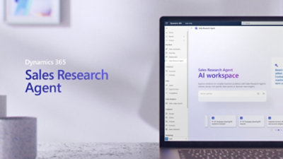 Ekran komputera z tekstem związanym z usługą Dynamics 365 Sales Research.