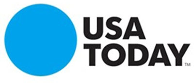 A blue circle featuring black text on a white background reading USA TODAY®.