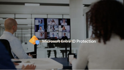 A group of people in a meeting with the text Microsoft Entra ID Protection visible.
