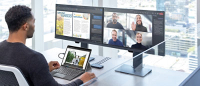 A person on a video call with others